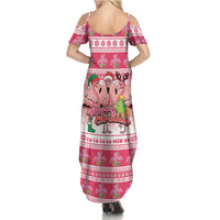 Flamingo Pink Christmas Family Matching Summer Maxi Dress and Hawaiian Shirt Fa La La La Min Go - Wonder Print Shop