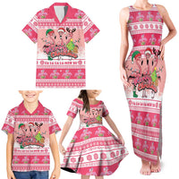 Flamingo Pink Christmas Family Matching Tank Maxi Dress and Hawaiian Shirt Fa La La La Min Go - Wonder Print Shop