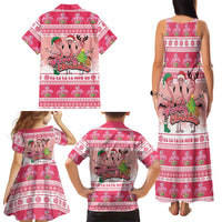 Flamingo Pink Christmas Family Matching Tank Maxi Dress and Hawaiian Shirt Fa La La La Min Go - Wonder Print Shop