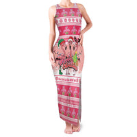 Flamingo Pink Christmas Family Matching Tank Maxi Dress and Hawaiian Shirt Fa La La La Min Go - Wonder Print Shop