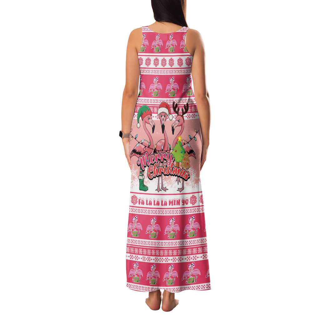 Flamingo Pink Christmas Family Matching Tank Maxi Dress and Hawaiian Shirt Fa La La La Min Go - Wonder Print Shop