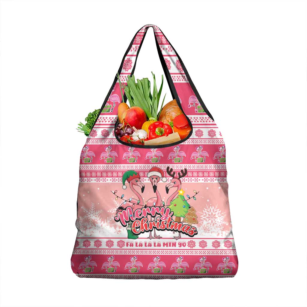 Flamingo Pink Christmas Grocery Bag Fa La La La Min Go - Wonder Print Shop