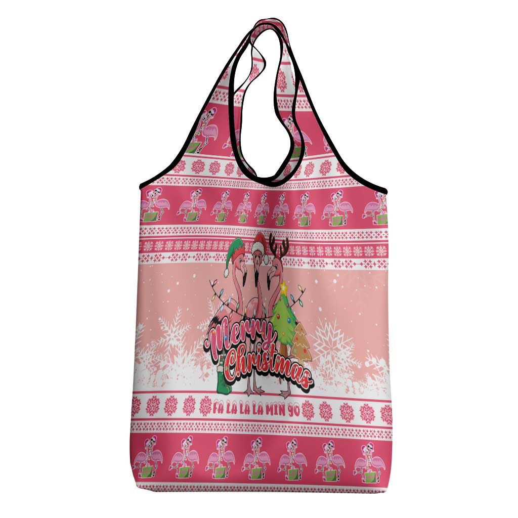 Flamingo Pink Christmas Grocery Bag Fa La La La Min Go - Wonder Print Shop