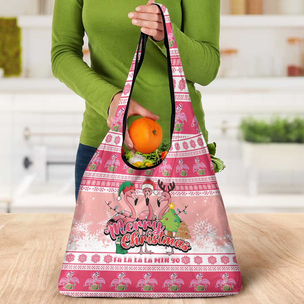 Flamingo Pink Christmas Grocery Bag Fa La La La Min Go - Wonder Print Shop
