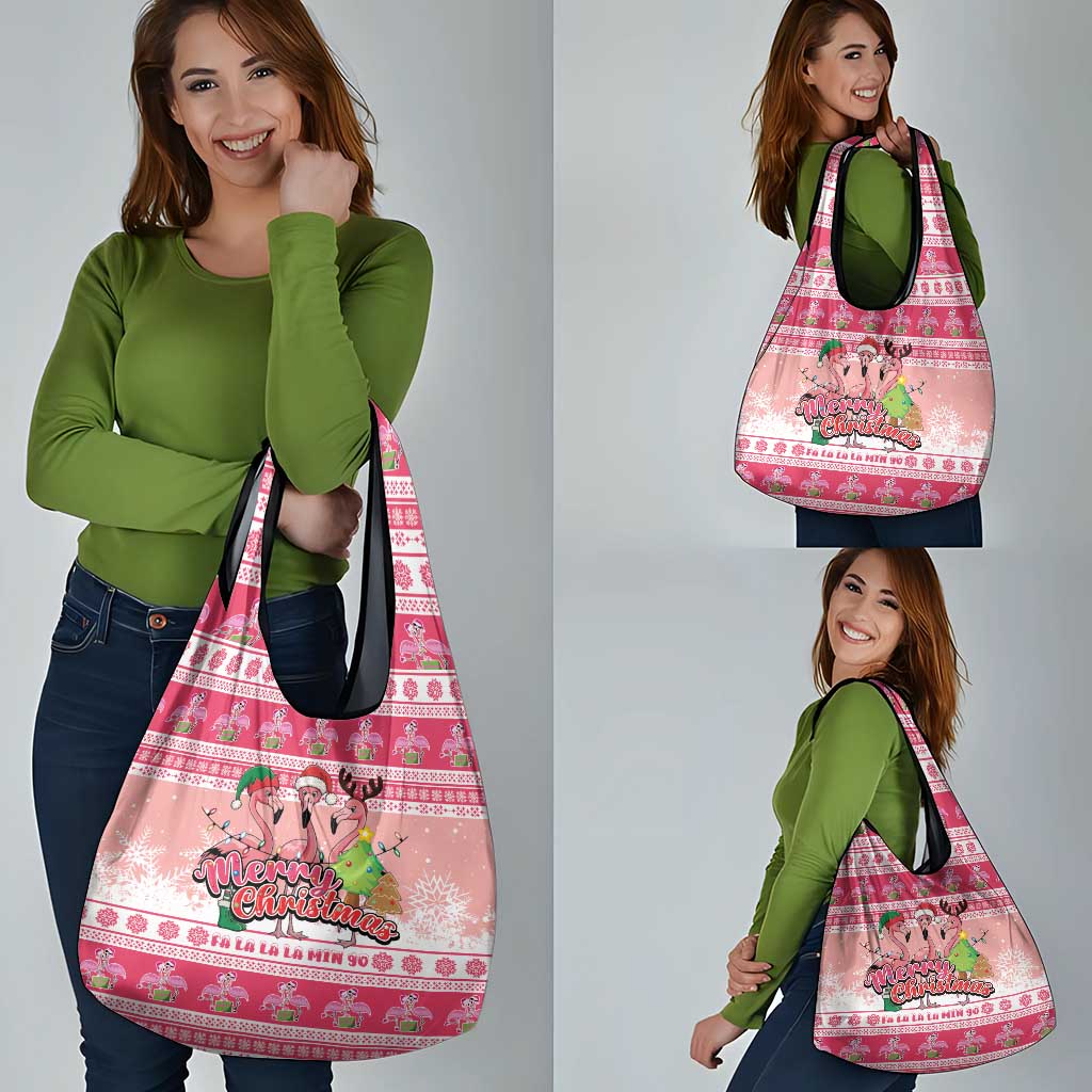 Flamingo Pink Christmas Grocery Bag Fa La La La Min Go - Wonder Print Shop
