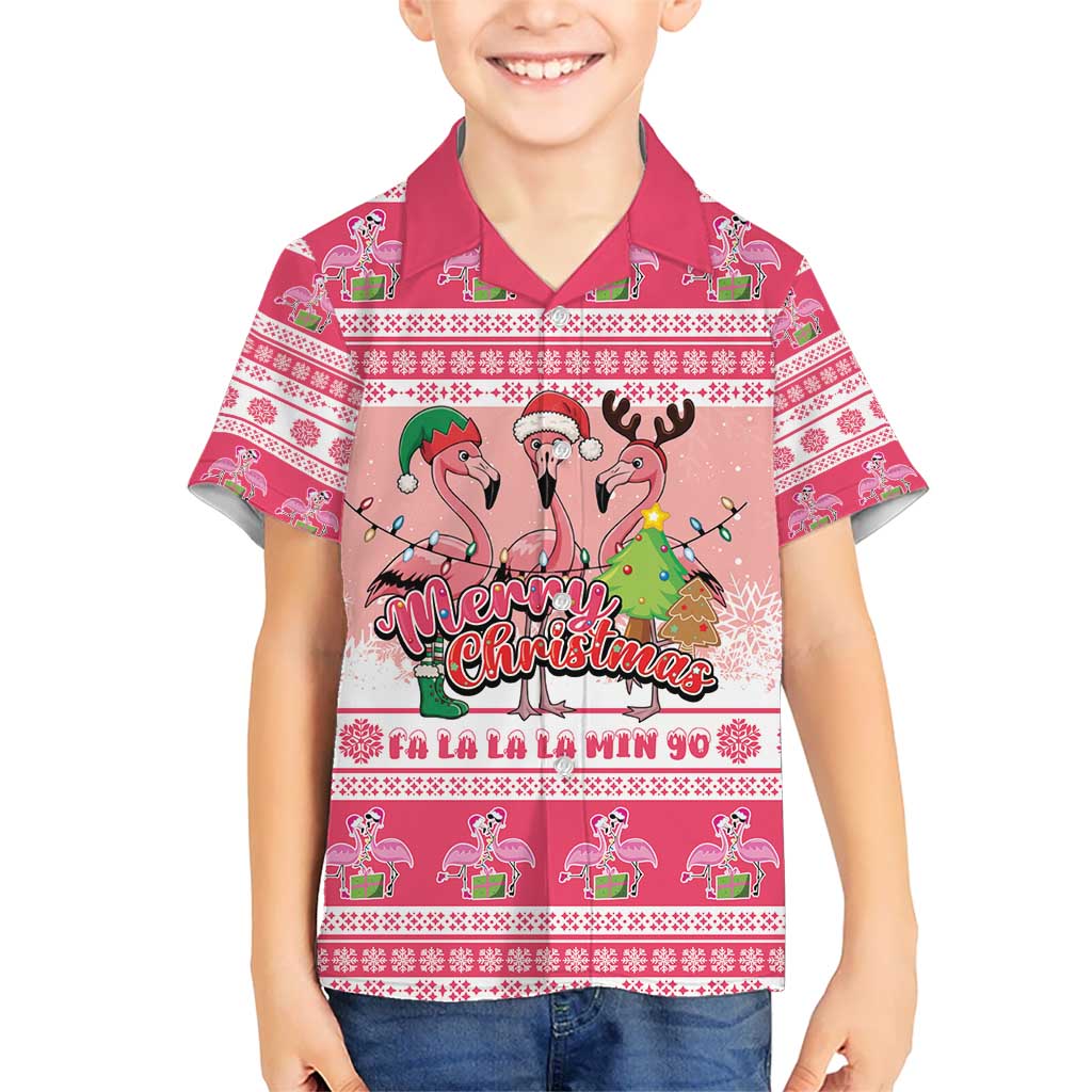 Flamingo Pink Christmas Hawaiian Shirt Fa La La La Min Go - Wonder Print Shop