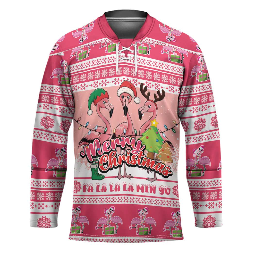 Flamingo Pink Christmas Hockey Jersey Fa La La La Min Go - Wonder Print Shop