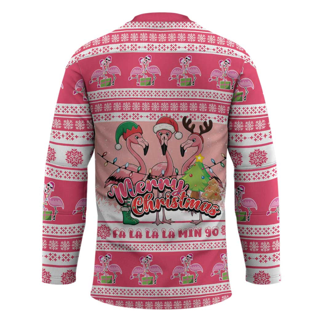 Flamingo Pink Christmas Hockey Jersey Fa La La La Min Go - Wonder Print Shop