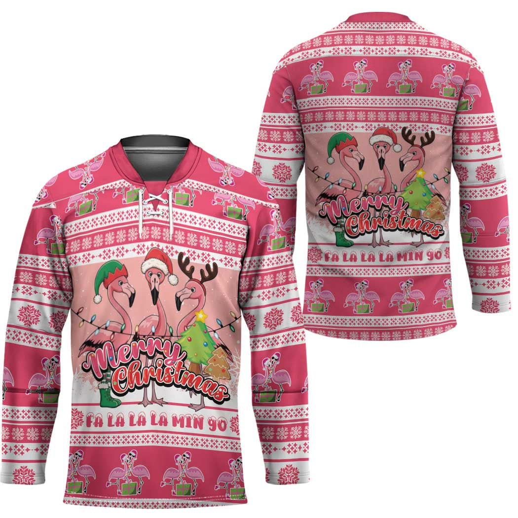 Flamingo Pink Christmas Hockey Jersey Fa La La La Min Go - Wonder Print Shop