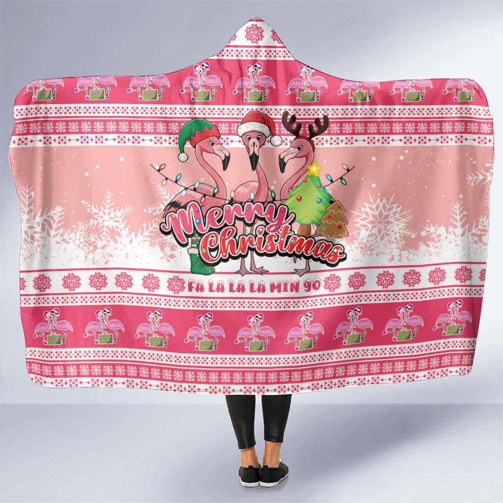 Flamingo Pink Christmas Hooded Blanket Fa La La La Min Go - Wonder Print Shop