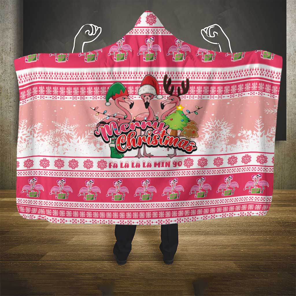 Flamingo Pink Christmas Hooded Blanket Fa La La La Min Go - Wonder Print Shop