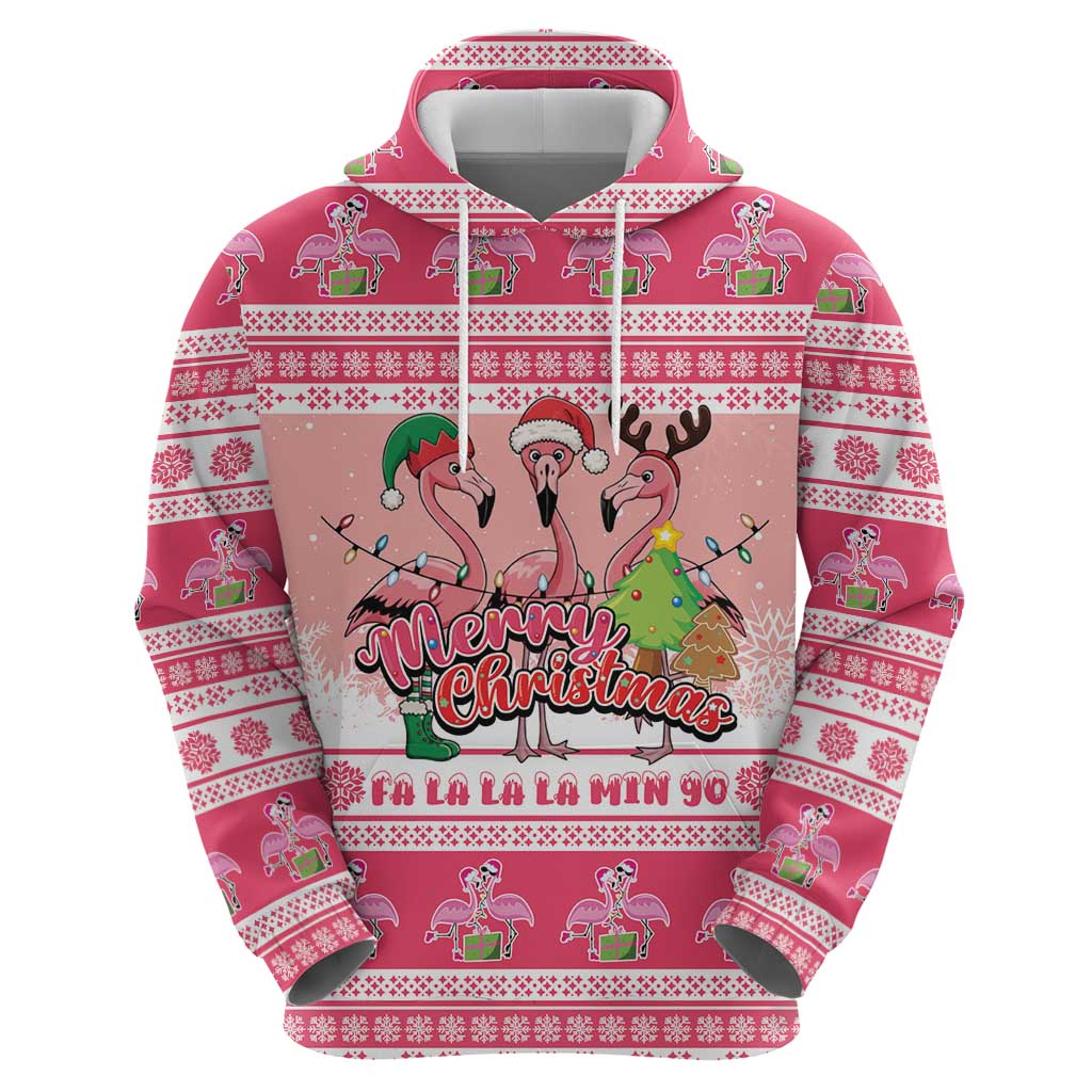 Flamingo Pink Christmas Hoodie Fa La La La Min Go - Wonder Print Shop