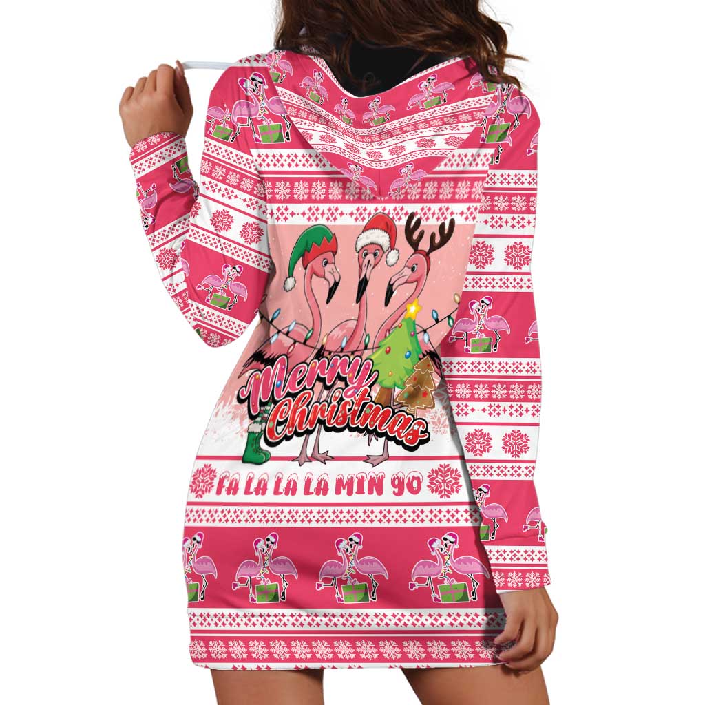 Flamingo Pink Christmas Hoodie Dress Fa La La La Min Go - Wonder Print Shop