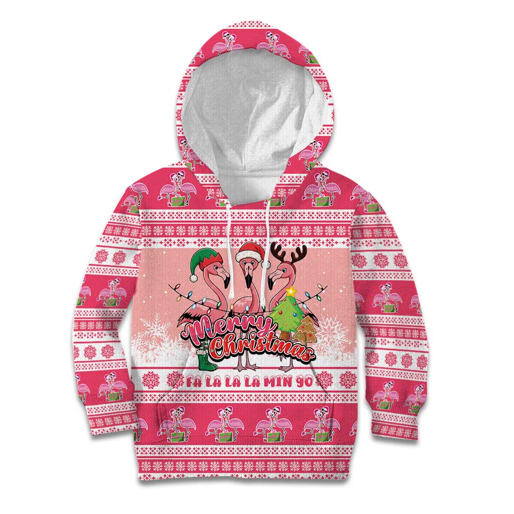 Flamingo Pink Christmas Kid Hoodie Fa La La La Min Go - Wonder Print Shop