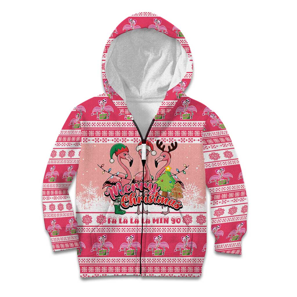 Flamingo Pink Christmas Kid Hoodie Fa La La La Min Go - Wonder Print Shop