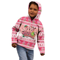 Flamingo Pink Christmas Kid Hoodie Fa La La La Min Go - Wonder Print Shop