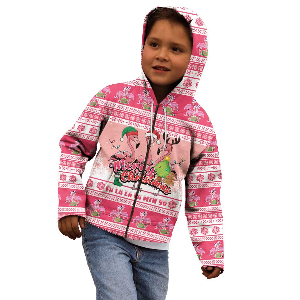 Flamingo Pink Christmas Kid Hoodie Fa La La La Min Go - Wonder Print Shop