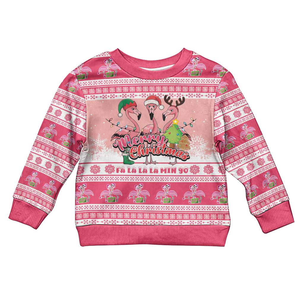 Flamingo Pink Christmas Kid Ugly Christmas Sweater Fa La La La Min Go - Wonder Print Shop
