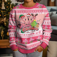 Flamingo Pink Christmas Kid Ugly Christmas Sweater Fa La La La Min Go - Wonder Print Shop