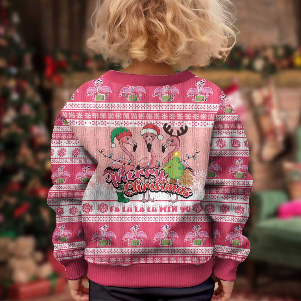 Flamingo Pink Christmas Kid Ugly Christmas Sweater Fa La La La Min Go - Wonder Print Shop