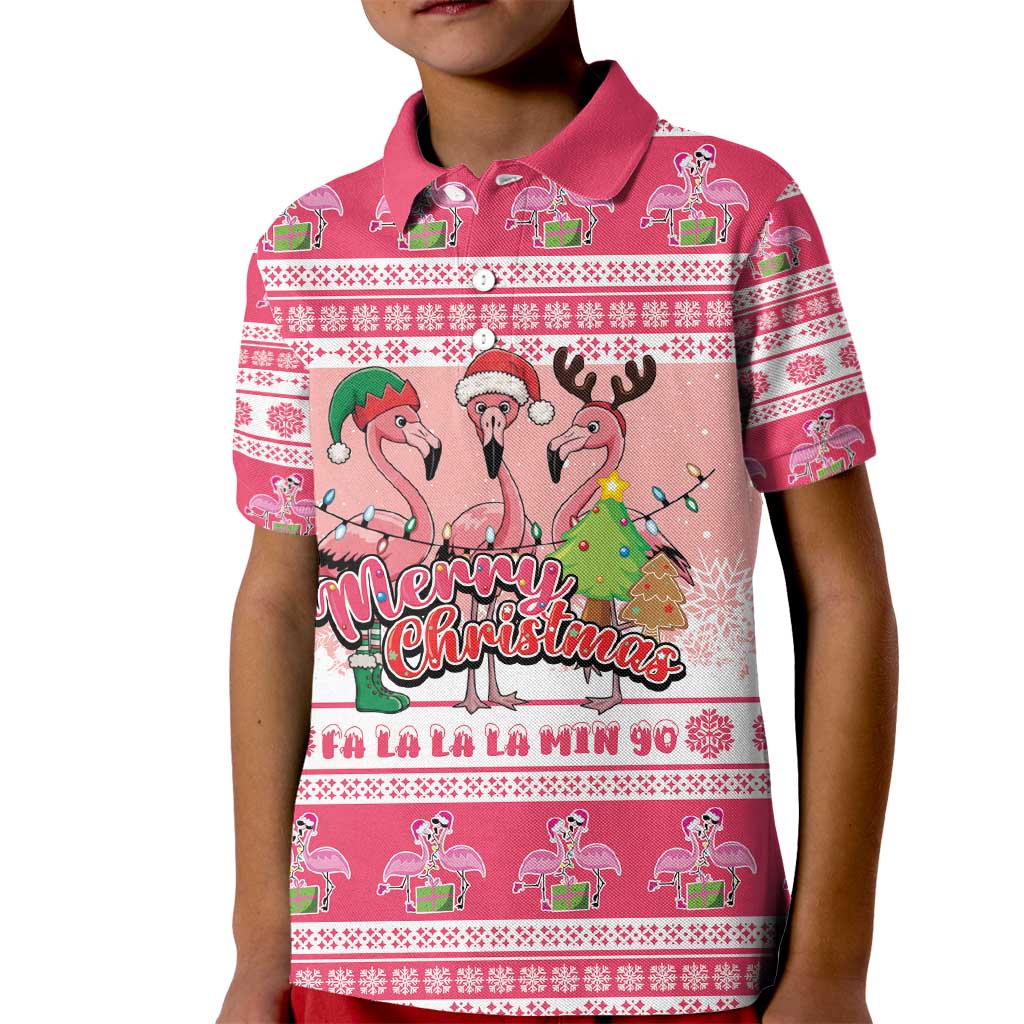 Flamingo Pink Christmas Kid Polo Shirt Fa La La La Min Go - Wonder Print Shop