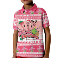 Flamingo Pink Christmas Kid Polo Shirt Fa La La La Min Go - Wonder Print Shop