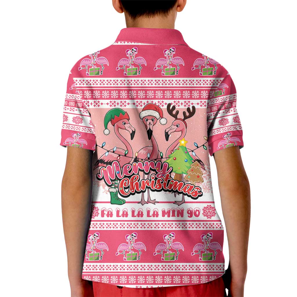 Flamingo Pink Christmas Kid Polo Shirt Fa La La La Min Go - Wonder Print Shop