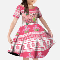 Flamingo Pink Christmas Kid Short Sleeve Dress Fa La La La Min Go - Wonder Print Shop