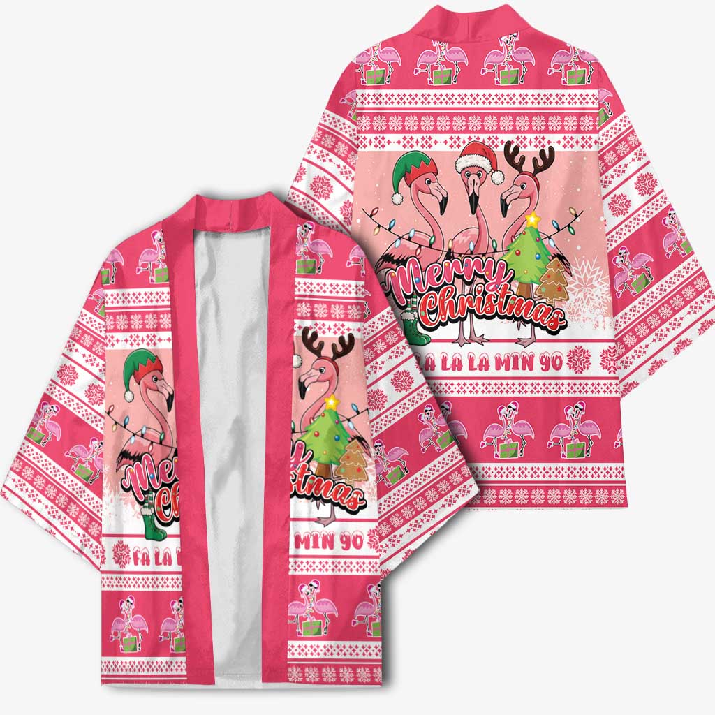 Flamingo Pink Christmas Kimono Fa La La La Min Go - Wonder Print Shop