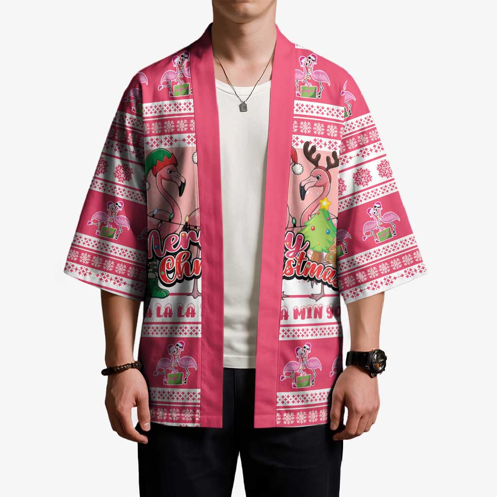 Flamingo Pink Christmas Kimono Fa La La La Min Go - Wonder Print Shop