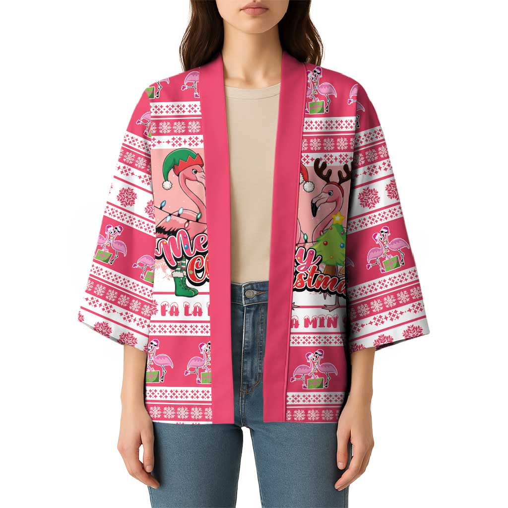Flamingo Pink Christmas Kimono Fa La La La Min Go - Wonder Print Shop