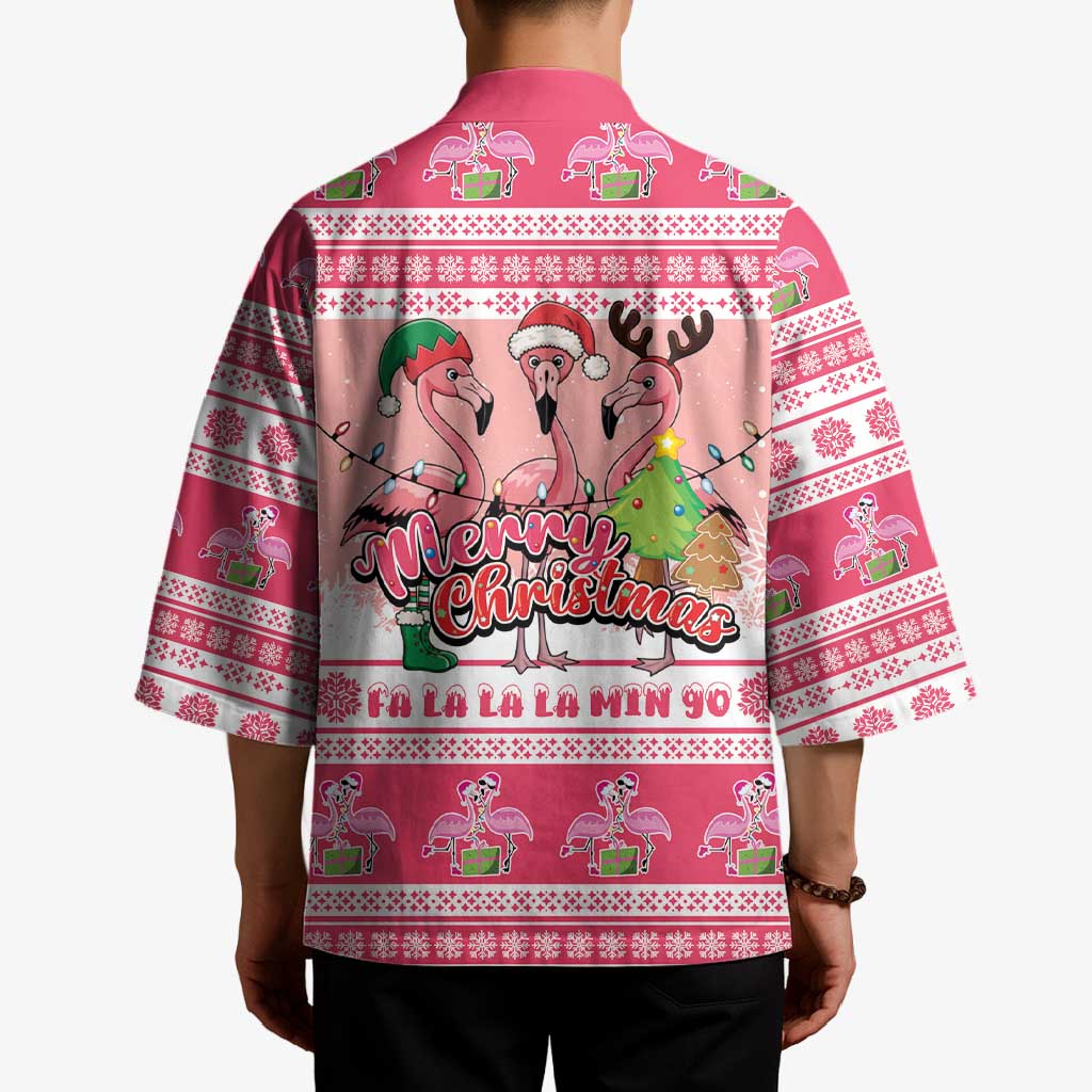 Flamingo Pink Christmas Kimono Fa La La La Min Go - Wonder Print Shop