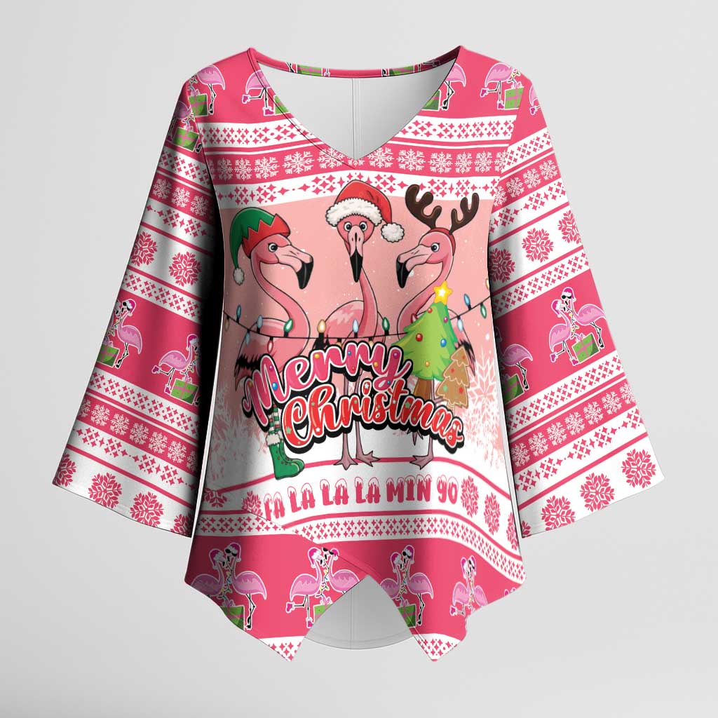 Flamingo Pink Christmas Kimono Sleeve Blouse Fa La La La Min Go - Wonder Print Shop