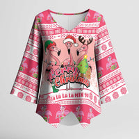Flamingo Pink Christmas Kimono Sleeve Blouse Fa La La La Min Go - Wonder Print Shop