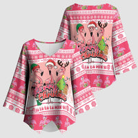 Flamingo Pink Christmas Kimono Sleeve Blouse Fa La La La Min Go - Wonder Print Shop