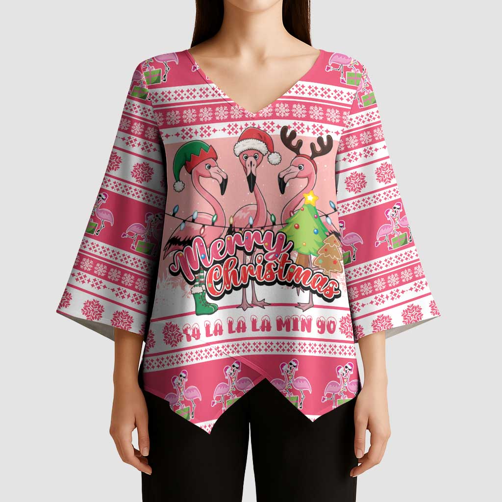 Flamingo Pink Christmas Kimono Sleeve Blouse Fa La La La Min Go - Wonder Print Shop