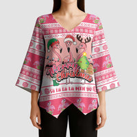 Flamingo Pink Christmas Kimono Sleeve Blouse Fa La La La Min Go - Wonder Print Shop