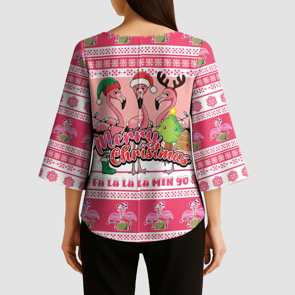 Flamingo Pink Christmas Kimono Sleeve Blouse Fa La La La Min Go - Wonder Print Shop