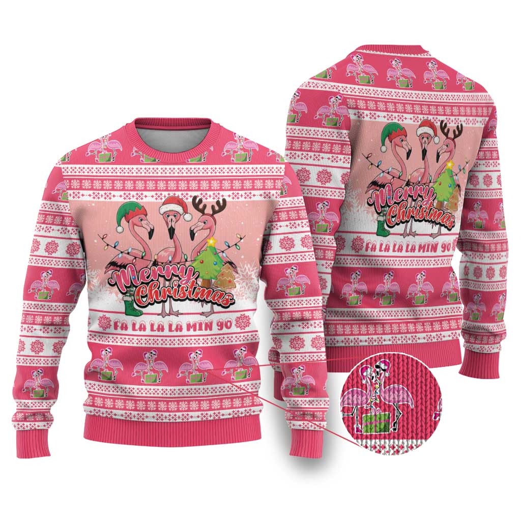 Flamingo Pink Christmas Ugly Christmas Sweater Fa La La La Min Go - Wonder Print Shop