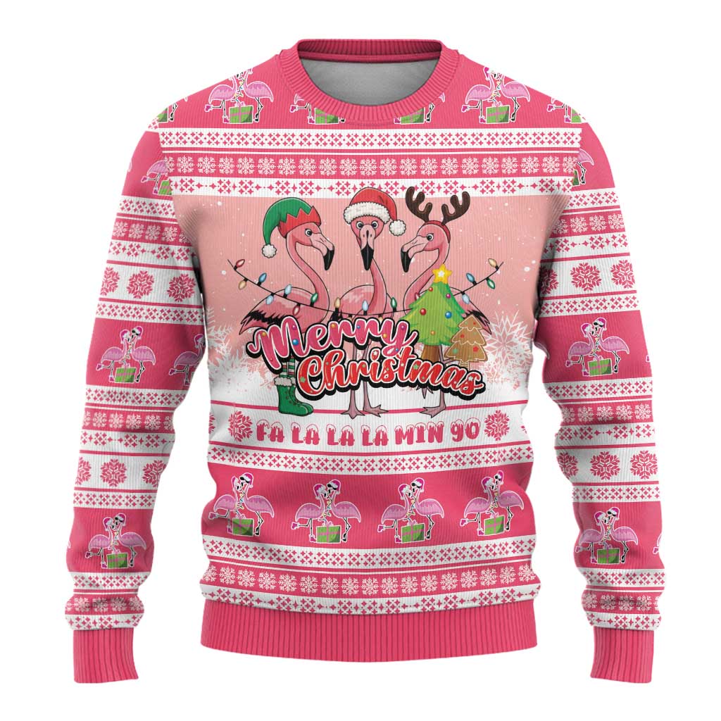 Flamingo Pink Christmas Ugly Christmas Sweater Fa La La La Min Go - Wonder Print Shop