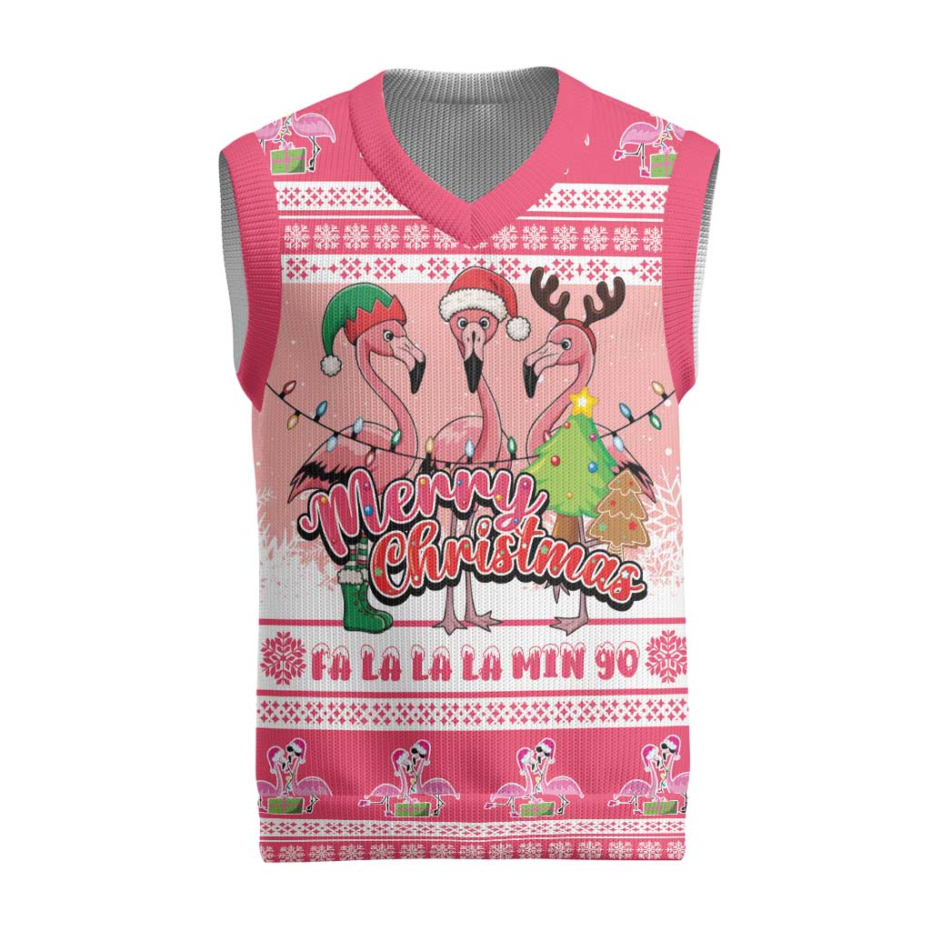 Flamingo Pink Christmas Knitted V-Neck Vest Fa La La La Min Go - Wonder Print Shop