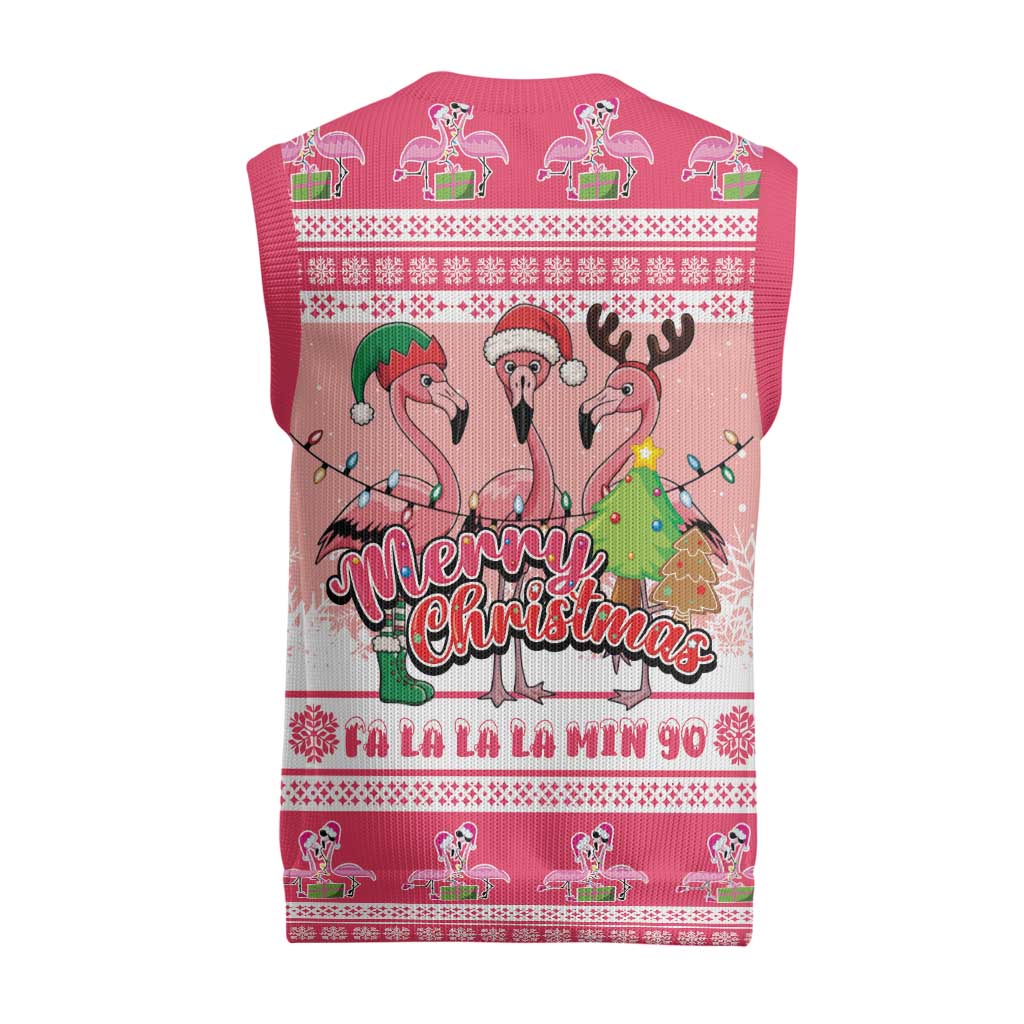 Flamingo Pink Christmas Knitted V-Neck Vest Fa La La La Min Go - Wonder Print Shop