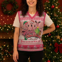 Flamingo Pink Christmas Knitted V-Neck Vest Fa La La La Min Go - Wonder Print Shop