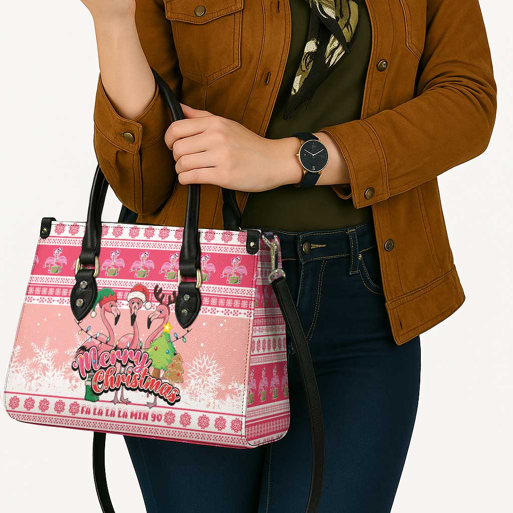 Flamingo Pink Christmas Leather Bag Fa La La La Min Go - Wonder Print Shop