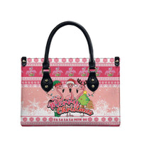 Flamingo Pink Christmas Leather Bag Fa La La La Min Go - Wonder Print Shop