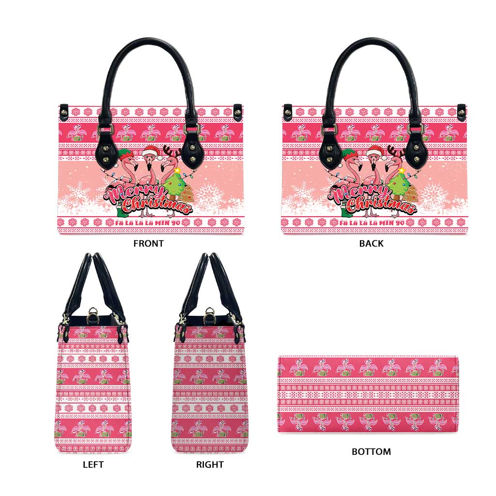 Flamingo Pink Christmas Leather Bag Fa La La La Min Go - Wonder Print Shop