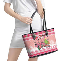Flamingo Pink Christmas Leather Tote Bag Fa La La La Min Go - Wonder Print Shop