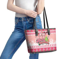 Flamingo Pink Christmas Leather Tote Bag Fa La La La Min Go - Wonder Print Shop