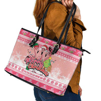 Flamingo Pink Christmas Leather Tote Bag Fa La La La Min Go - Wonder Print Shop