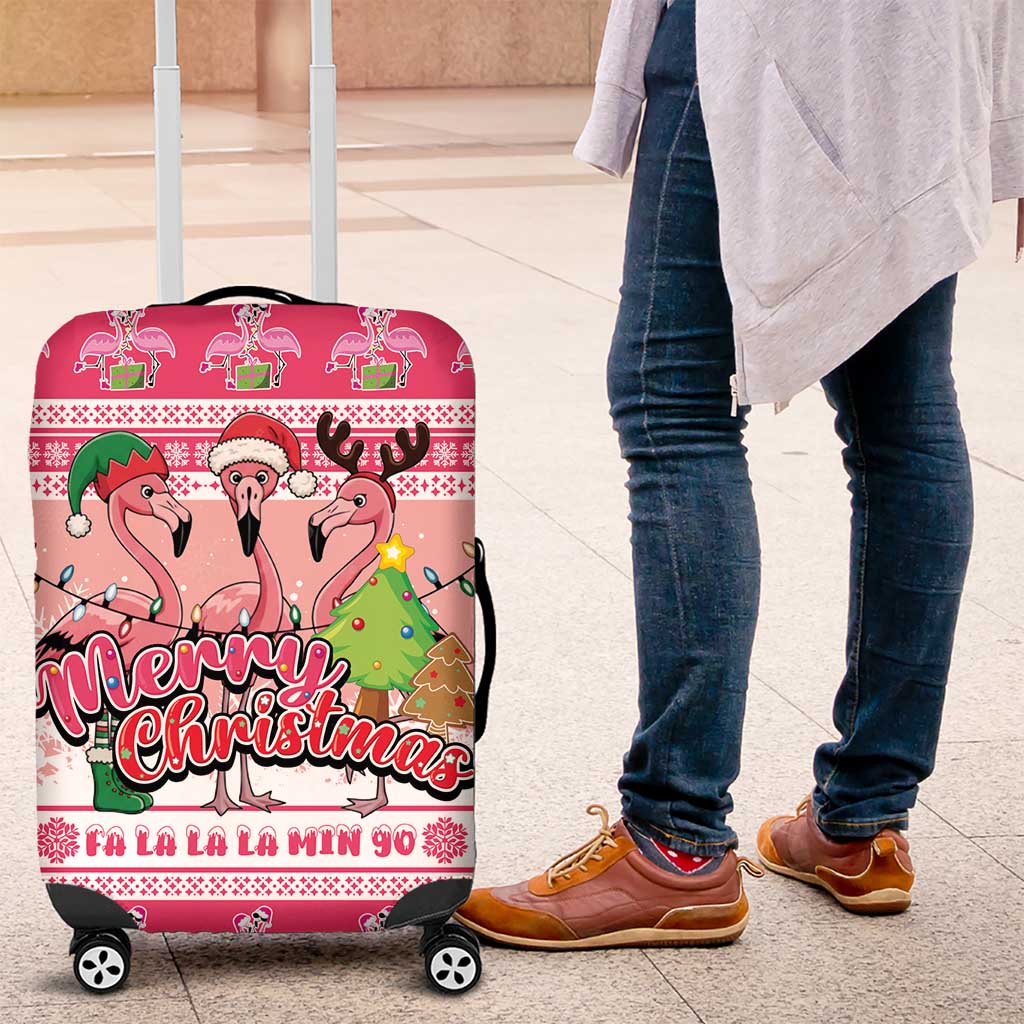 Flamingo Pink Christmas Luggage Cover Fa La La La Min Go - Wonder Print Shop